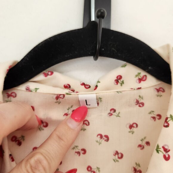 VTG Cherry Print Blouse Peter Pan Collar Long Sleeve Top Shirt Jacket Size L - Picture 10 of 11